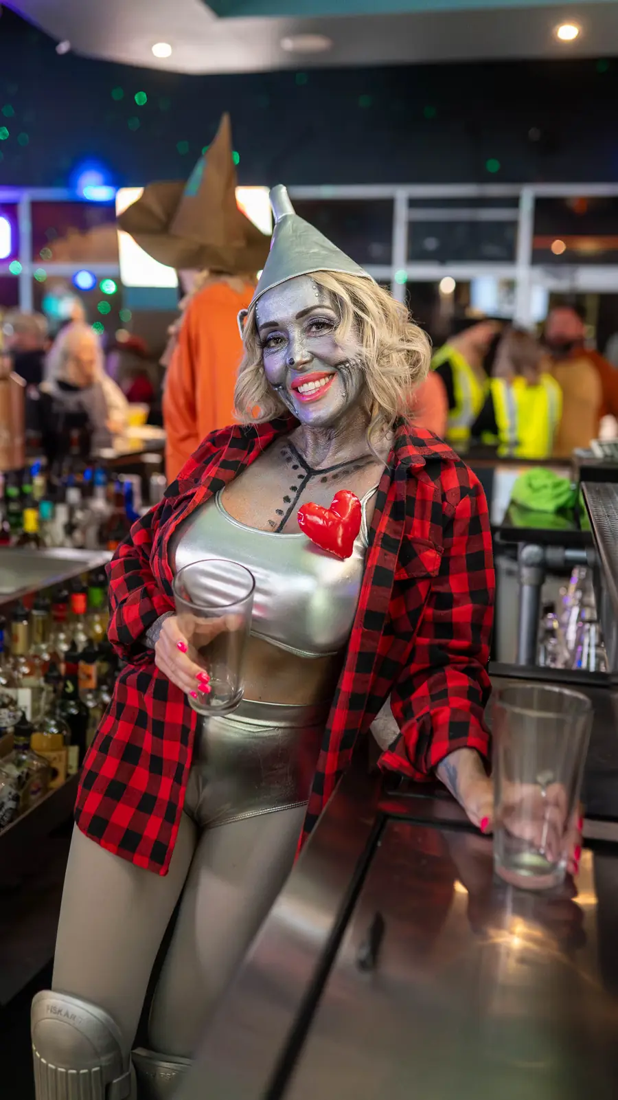 A regular in costume at the bar during Halloween at Lefty's